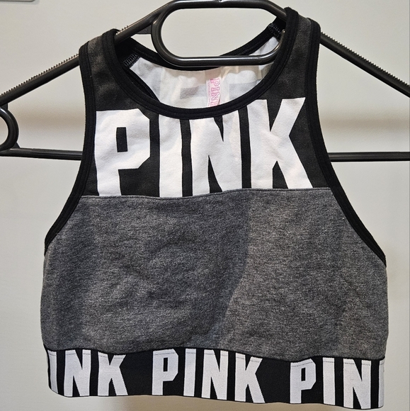 PINK Victoria's Secret Gray and Black Racerback Bra Top - Picture 1 of 6